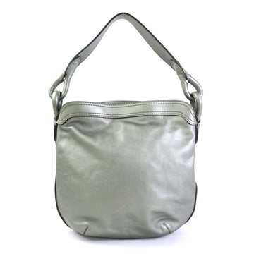 LOEWE Shoulder Bag Leather Metallic Gray Green Ladies