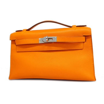 HERMES Handbag Pochette Kelly L Engraved Swift Orange Ladies