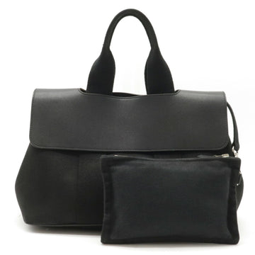 Hermes Valparaiso PM Handbag Tote Bag Toile Chevron Leather Black