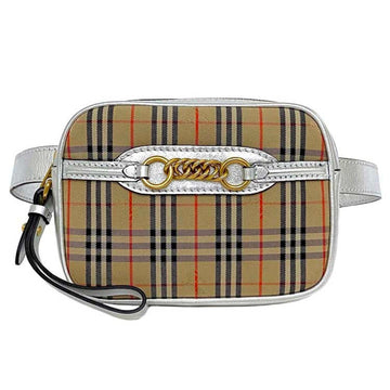 Burberry Belt Bag Silver Beige Gold 1983 Check Link Canvas Leather BURBERRY 2way Clutch Second Waist Pouch Body Ladies