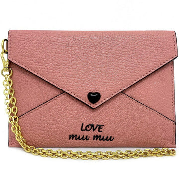 Miu Miu Miu Envelope Pink Madras Love 5MF001 Pouch Heart Chain Leather MIUMIU Ladies Business Card Holder Letter