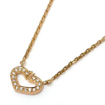 CARTIER K18PG Pink Gold C Heart Necklace Diamond 5.1g 40cm Ladies
