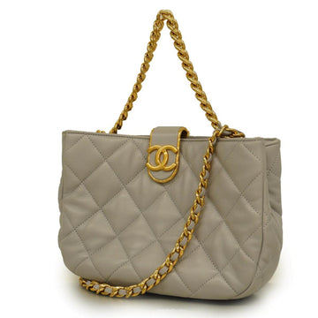 CHANEL Shoulder Bag Matelasse Chain Lambskin Light Gray Gold Hardware Women's