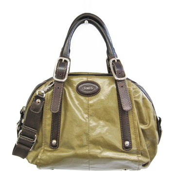 TOD'S Enamel Women's Leather,PVC Handbag,Shoulder Bag Khaki