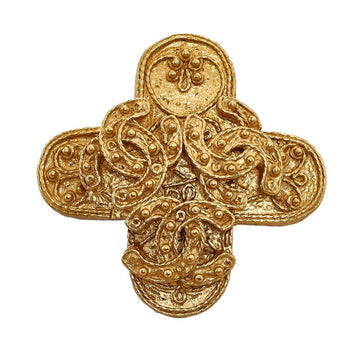 CHANEL triple coco clover brooch gold plated ladies