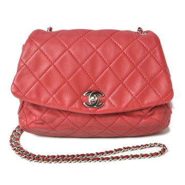 CHANEL Chain Shoulder Bag Leather Matelasse Quilting Stitch Red Silver