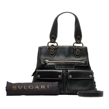 BVLGARI Mania Maxiretta Handbag Shoulder Bag Black Leather Ladies