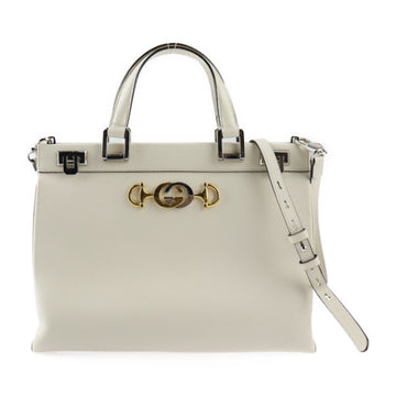 GUCCI Zumi Medium Top Handle Horsebit Handbag 564714 Leather Cream Silver Hardware Gold 2WAY Shoulder Bag