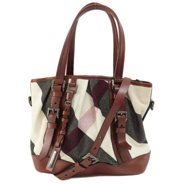 BURBERRY Check Pattern Tote Bag Canvas Women's