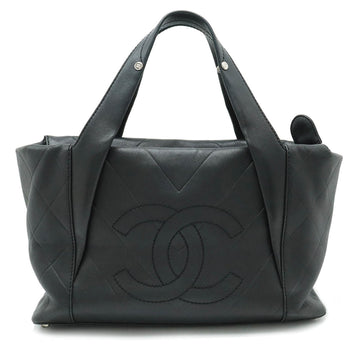 CHANEL V stitch here mark tote bag handbag leather black