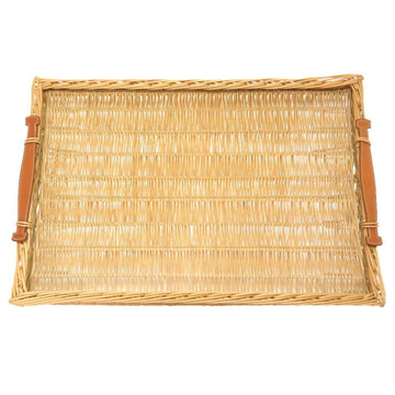 Hermes Picnic Straw Leather Natural Brown Tray 0043