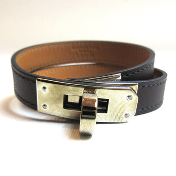 HERMES Kelly bracelet double tour brown silver metal fittings leather