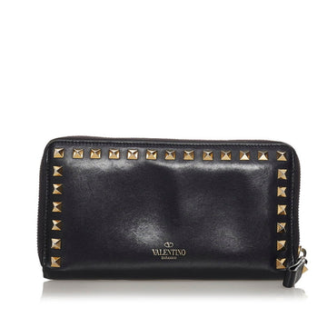 Valentino Rockstud Long Wallet Black Leather Ladies