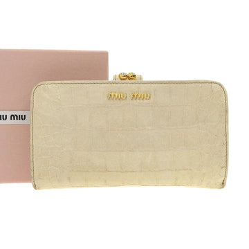 Miu MIUMIU Folding Wallet with Gama Mouth Leather Ivory Gold Hardware 5M1120