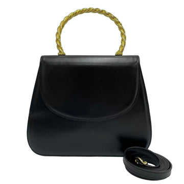 SALVATORE FERRAGAMO Twist Handle Calf Leather 2way Shoulder Bag Handbag Black