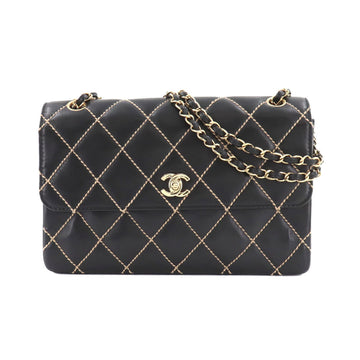Chanel wild stitch chain shoulder bag leather black Matelasse Wild Stitch Bag