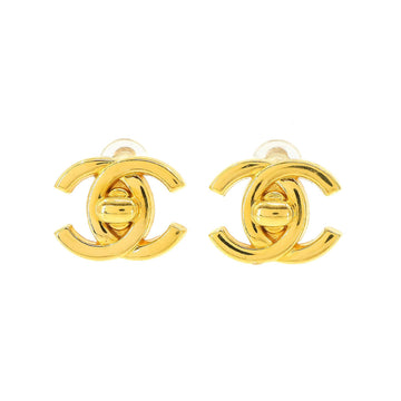 CHANEL Coco Mark Turnlock Earrings Gold 96A Accessories Vintage