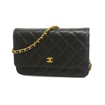 CHANELAuth  Matelasse Chain Wallet Women's Caviar Leather Chain/Shoulder Wallet