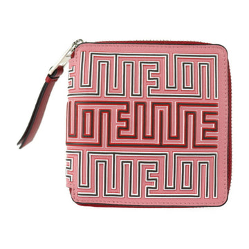 LOEWE Square Zip Wallet Bifold 130.30.M88 Leather Pink Red Silver Metal Fittings Round Zipper Maize Pattern Logo