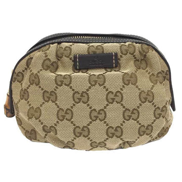 Gucci GG Canvas Bamboo Pouch WG Beige x Brown Leather Women's Unisex Bag