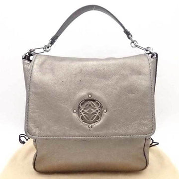 LOEWE Handbag Anagram Leather Metallic Gray Gold Silver Women's e54443a
