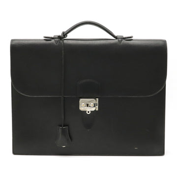 Hermes Sac Ad??peche 34 Business Bag Briefcase Leather Black D Engraved