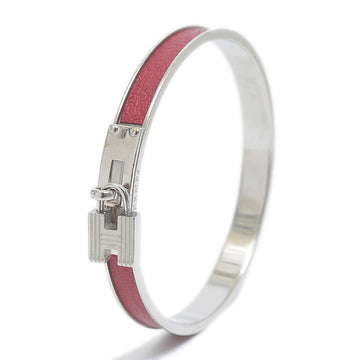 Hermes Kelly Bangle H Motif Metal Leather Silver Rouge