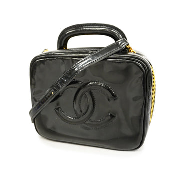 CHANEL[3bd4884] Auth  Vanity Bag Patent Leather Black Gold metal