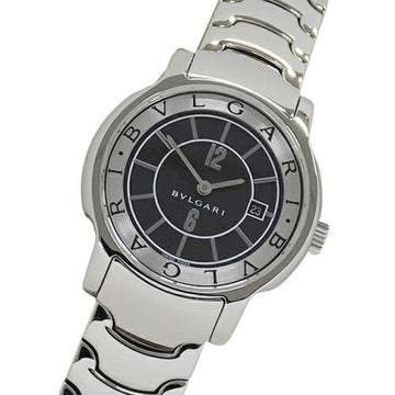 BVLGARI Watch Women's Solo Tempo Date Quartz Stainless Steel SS ST29S Silver Black Polished