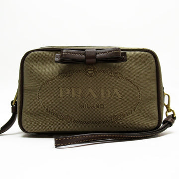 Prada Pouch Multi Case Beige x Brown Gold Canvas Leather 1NE011