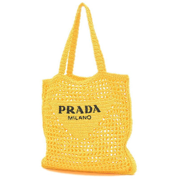 PRADA Crochet Tote Bag Basket Raffia Yellow 1BG393