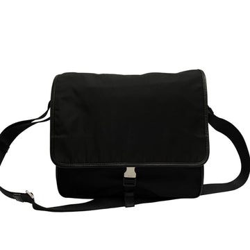 PRADA Triangle Logo Metal Fittings Nylon Saffiano Leather Genuine Shoulder Bag Pochette Sacoche Black