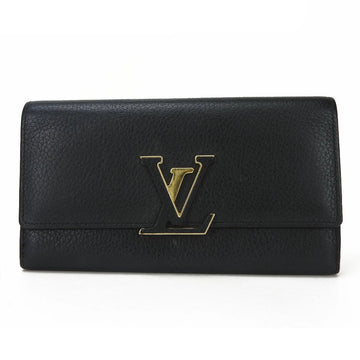 LOUIS VUITTON Bifold Long Wallet Portefeuille Capucines  M61248 Black Pink Leather Ladies LV Gold