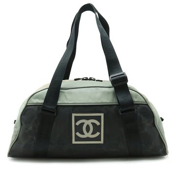CHANEL Sports Line Boston Bag Shoulder Coco Mark Nylon Canvas Khaki Black A19976