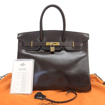 Hermes Birkin 35 handbag tote bag box calf dark brown gold hardware ???H stamp