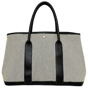 Hermes Tote Bag Garden PM Gray Black Canvas Leather Toile H Engraved HERMES Handbag Women's
