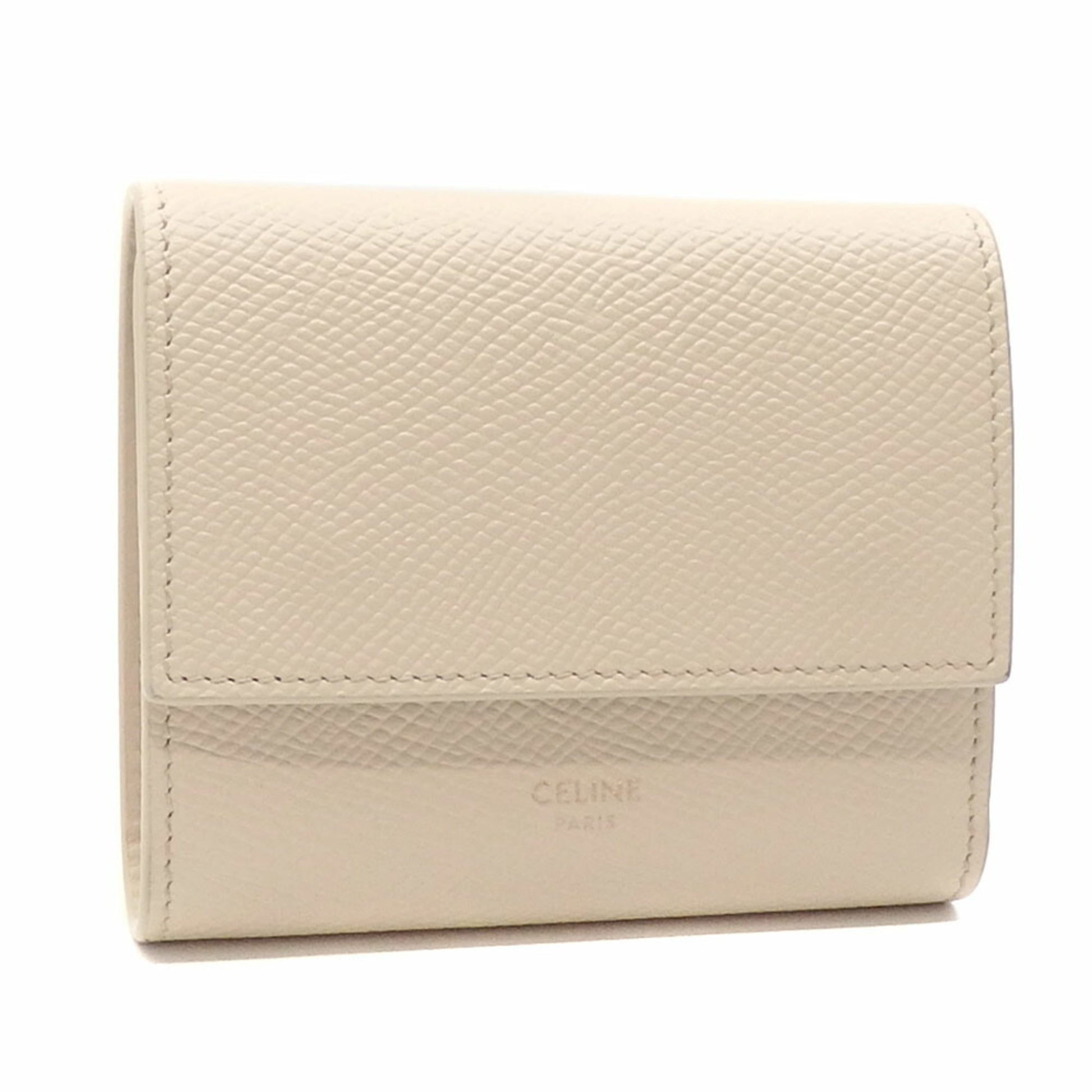 CELINE Trifold Wallet Small Women's Beige Leather 10B573BEL.02PD