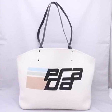 PRADA shoulder bag tote logo canvas / leather off-white x black unisex