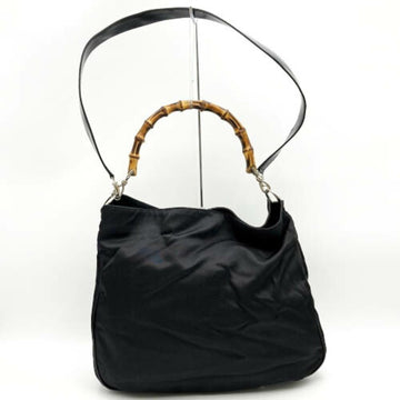 GUCCI 001 1998 1577 Shoulder Bag Handbag 2Way Bamboo Canvas Enamel Black Ladies