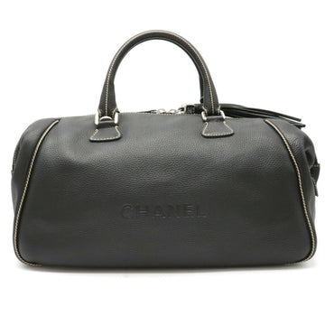 Chanel Boston bag handbag leather black A23052