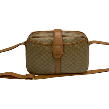 CELINE Vintage Macadam Blason Triomphe Pattern Leather Shoulder Bag Pochette Beige