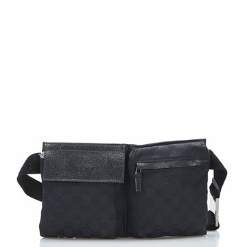 GUCCI GG Canvas Body Bag Waist Shoulder 28566 Black Leather Ladies