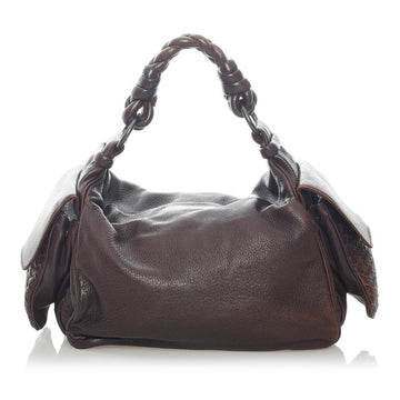 Bottega Veneta Intrecciato Shoulder Bag Brown Leather Ladies BOTTEGAVENETA