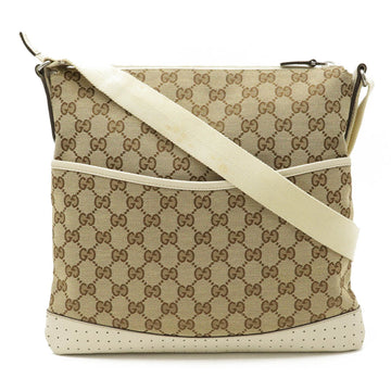 Gucci GG canvas shoulder bag punching leather khaki beige ivory white 145857