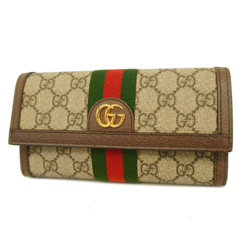 GUCCIAuth  Ophidia Bi-fold Long Wallet Gold Hardware 523153 GG Supreme,Leather Long Beige,Brown