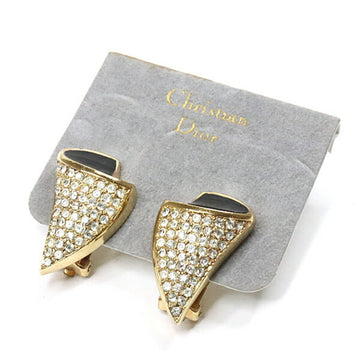 Christian Dior crystal earrings metal/enamel gold/black/clear clip type rubber pad deterioration existence