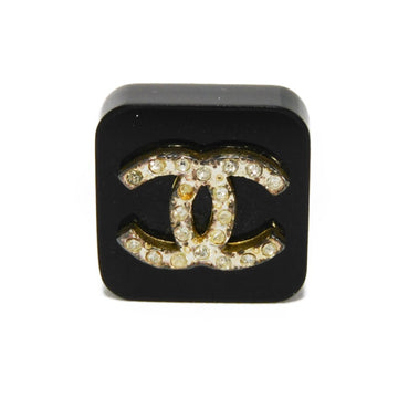 CHANEL Earrings Square Crystal Coco Mark Resin Rhinestone Black One Ear 96P Vintage CC Ladies Accessories Jewelry