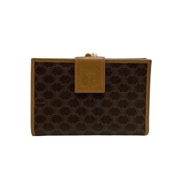 CELINE Vintage Macadam Blason Triomphe Pattern Leather Clasp Bifold Wallet Mini Brown 28278