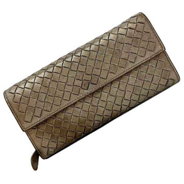BOTTEGA VENETA Bifold Long Wallet Brown Metallic Intrecciato Leather  Flap Silver Women's