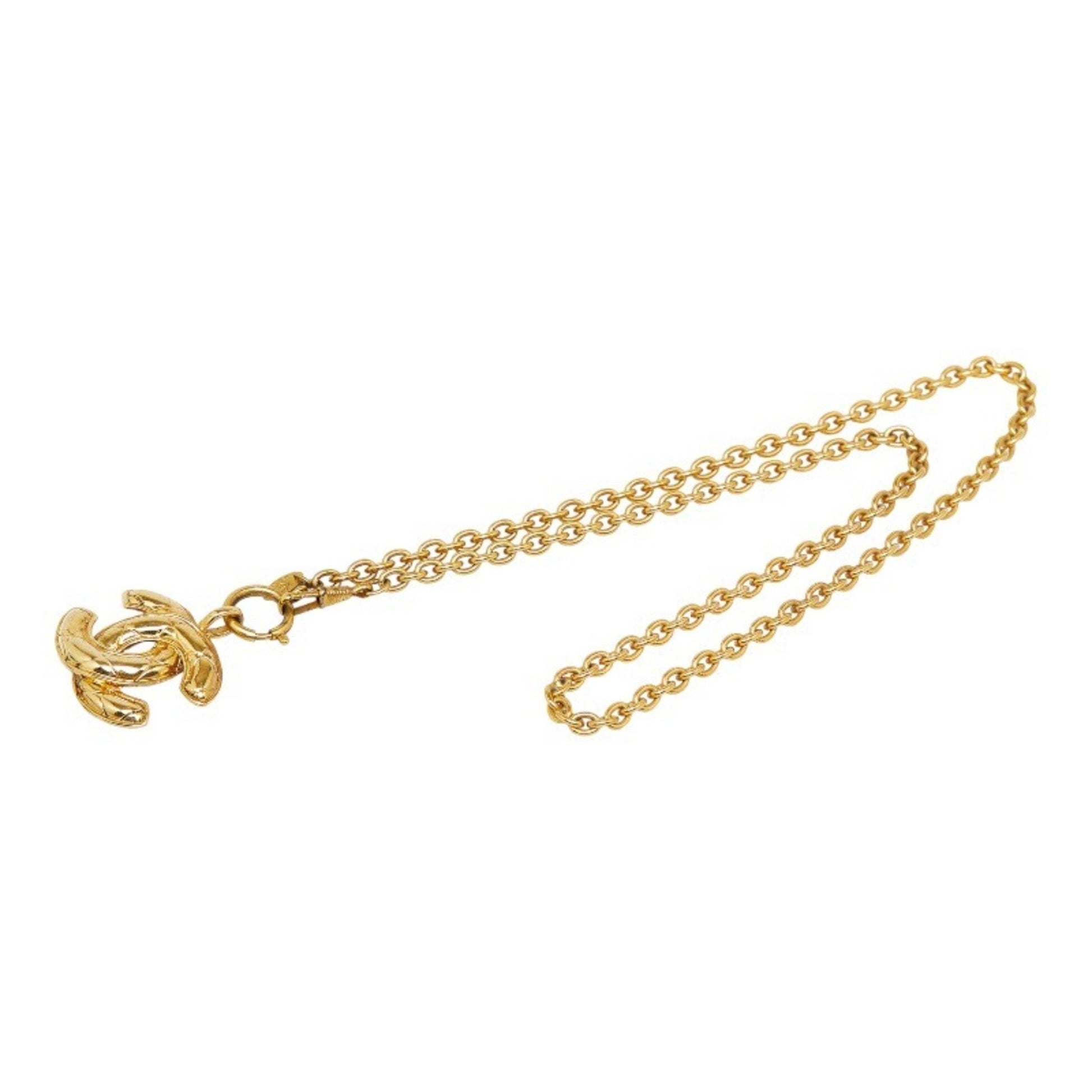 Chanel Matelasse Coco Mark Necklace Gold Plated Ladies